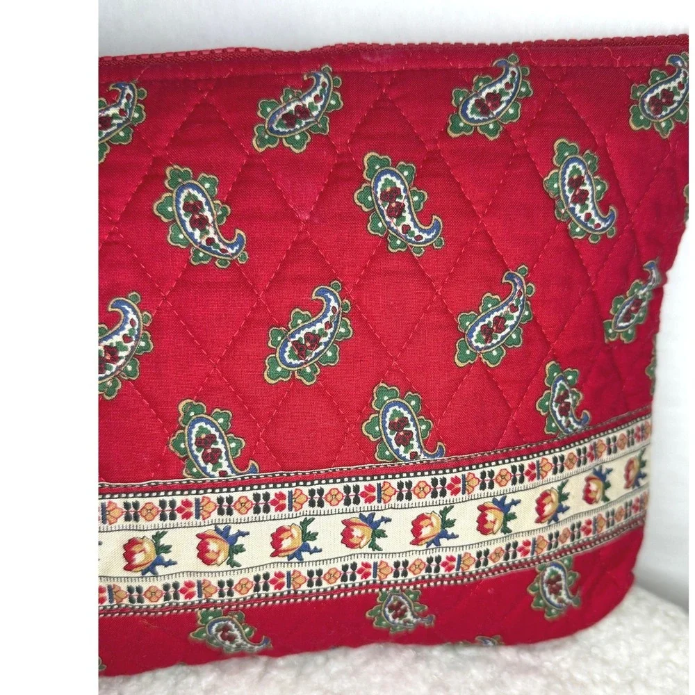 Vintage Vera Bradley Quilted Makeup Bag Retired Red Paisley Print Cotton USA